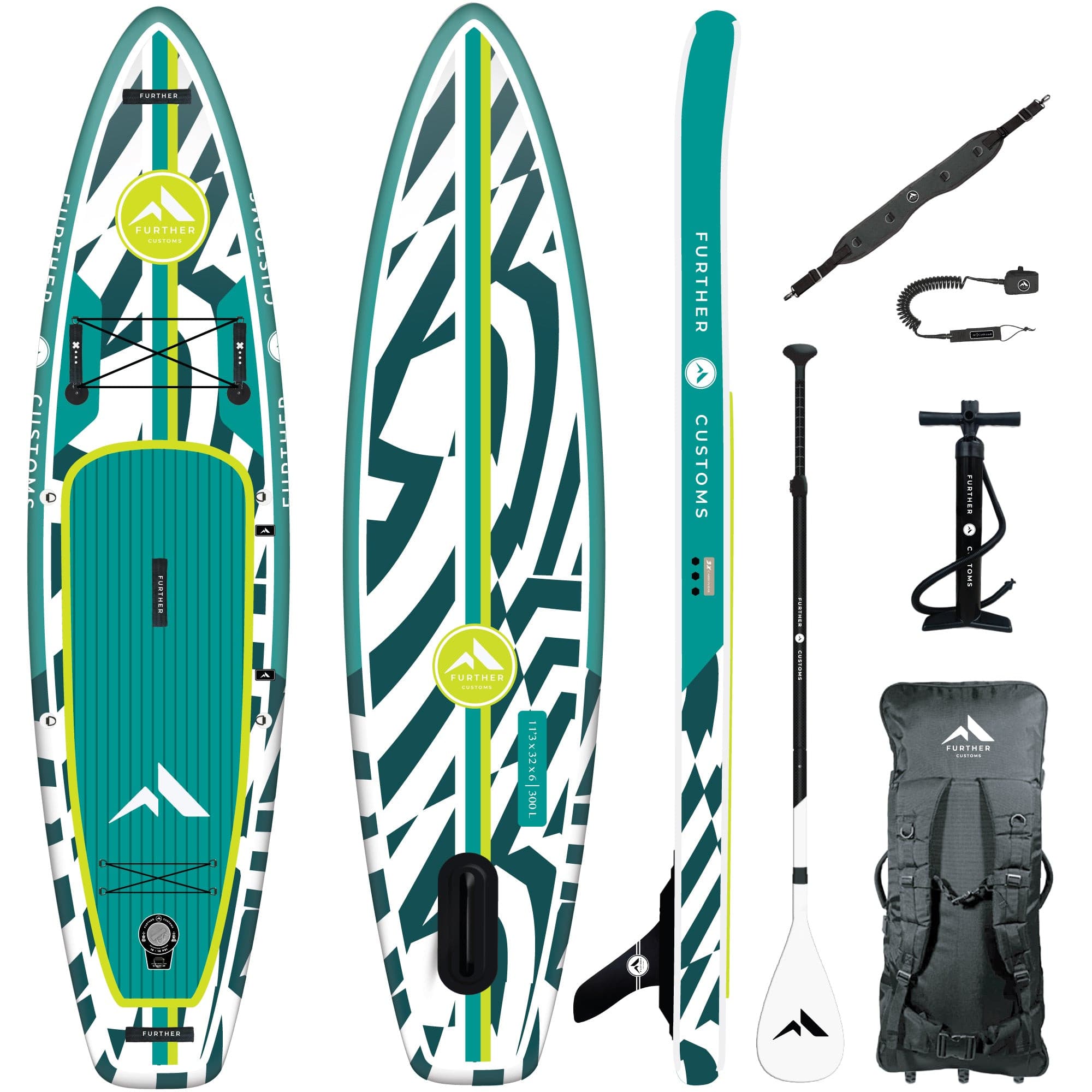Further Customs Podium 11\'3 Inflatable Paddleboard Turquoise Kit 